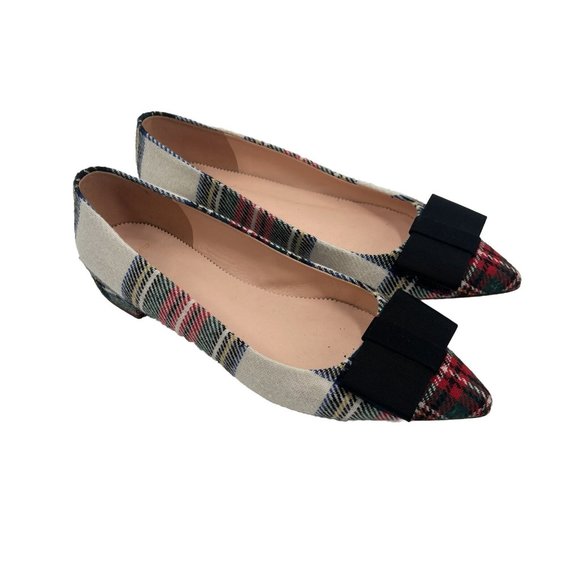 J. Crew Shoes - J Crew Plaid Pointed Flats Bows Snowy Stewart Tartan Sz 10.5